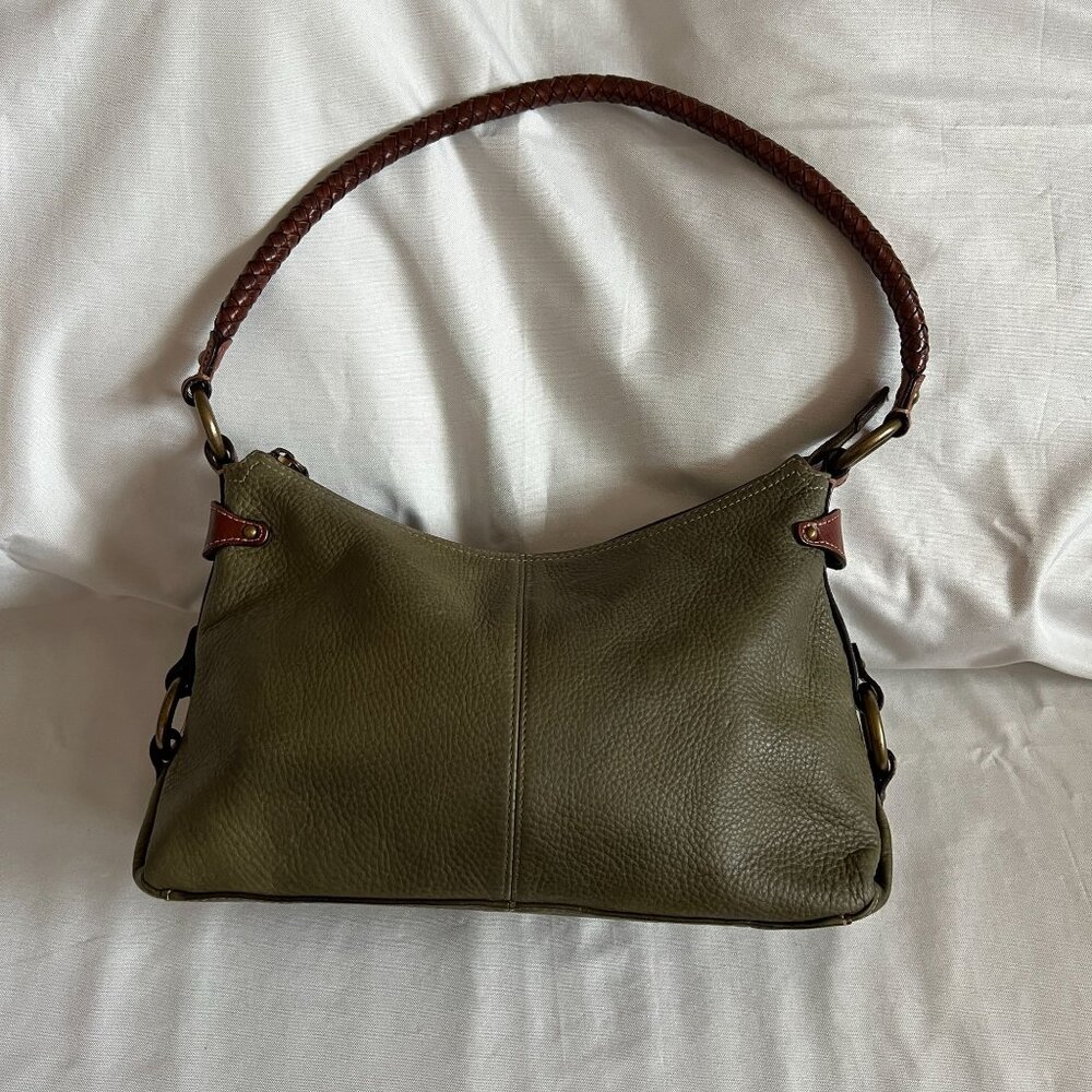SOLD!!! Fossil Olive Green Leather Shoulder Bag With Braided Brown Strap - Picture 1 of 4